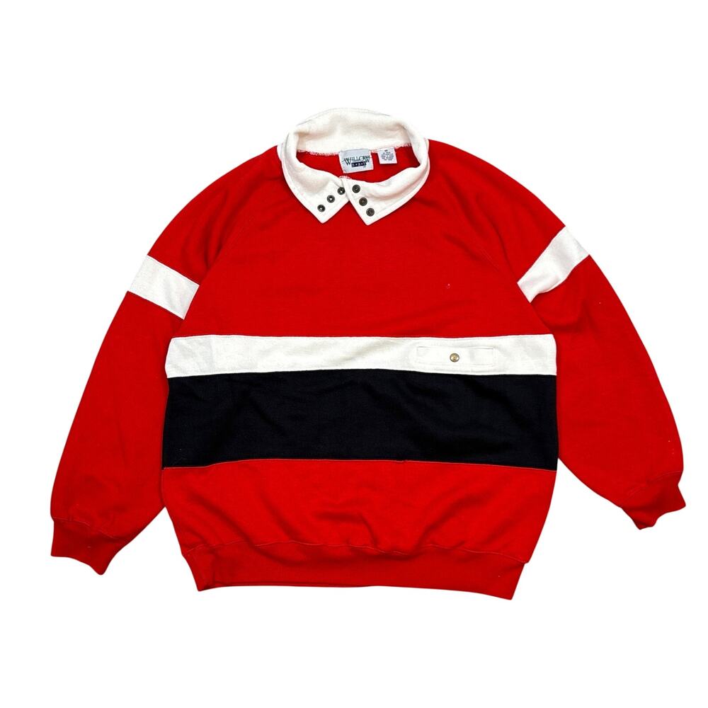 Vintage Willow Bay 1/4 button color block red white black yacht boat collared M